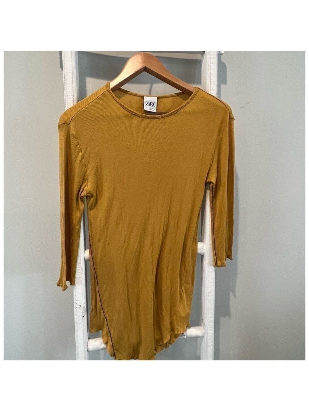 zara mustard ribbed long sleep scoop hem tunic size small